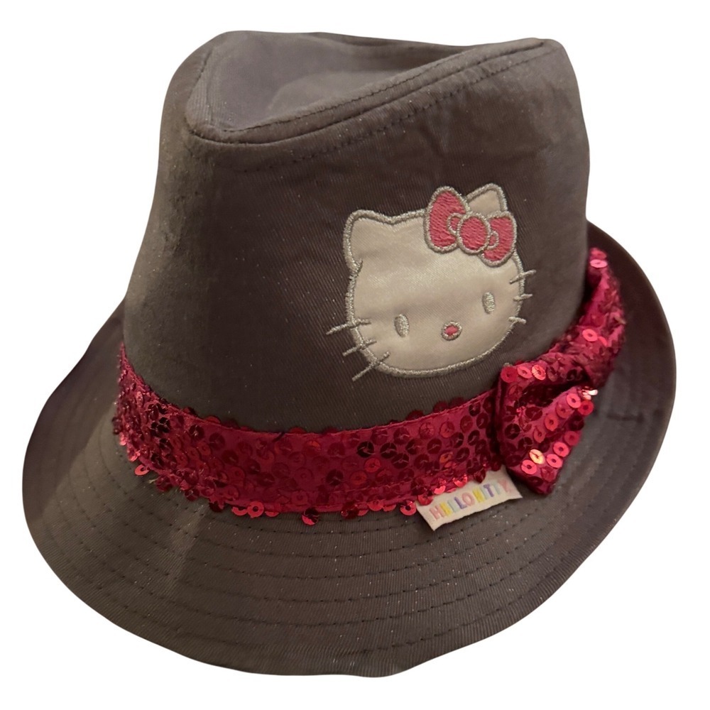 Hello Kitty Gray Fedora Hat Sparkle Sequins Bow Kids Girls